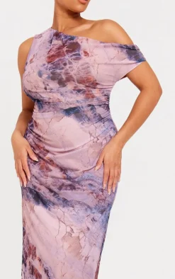 Plus Multi Printed Mesh Midi Dress