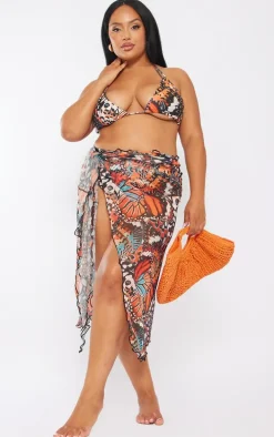 Plus Multi Printed Mesh Tie Side Sarong