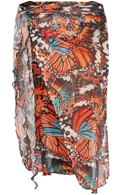 Plus Multi Printed Mesh Tie Side Sarong