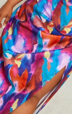 Plus Multi Printed Ruched Side Maxi Skirt