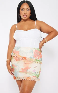 Plus Multi Printed Ruffle Mesh Mini Skirt