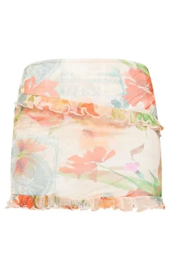 Plus Multi Printed Ruffle Mesh Mini Skirt