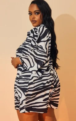 Plus Multi Zebra Oversized Short Sleeve Beach Shirt