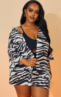 Plus Multi Zebra Oversized Short Sleeve Beach Shirt