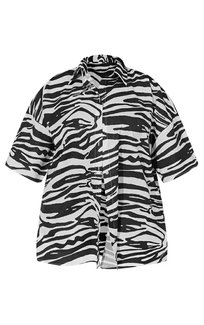 Plus Multi Zebra Oversized Short Sleeve Beach Shirt