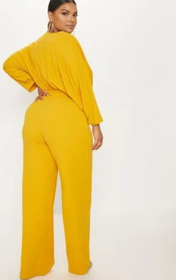 Plus Mustard Crepe Batwing Cut Out Jumpsuit