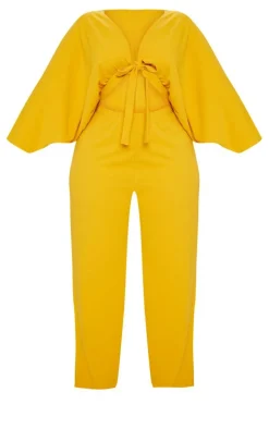 Plus Mustard Crepe Batwing Cut Out Jumpsuit