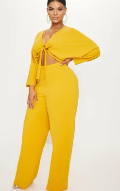 Plus Mustard Crepe Batwing Cut Out Jumpsuit