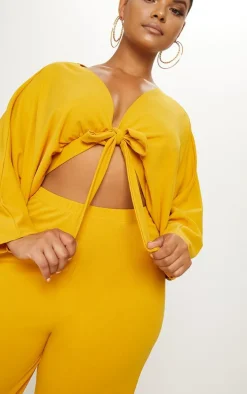 Plus Mustard Crepe Batwing Cut Out Jumpsuit