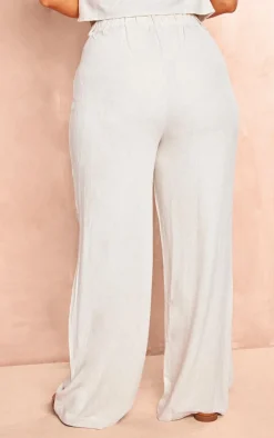 Plus Natural Linen Look Wide Leg Pants
