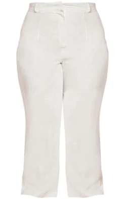 Plus Natural Linen Look Wide Leg Pants