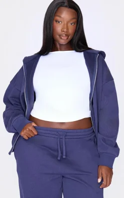 Plus Navy Premium Zip Up Oversized Hoodie