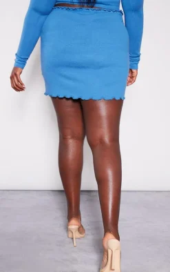 Plus Navy Soft Knit Scallop Edge Micro Mini Skirt