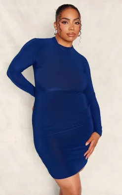 Plus Navy Soft Touch Long Sleeve Cut Out Back Mini Dress
