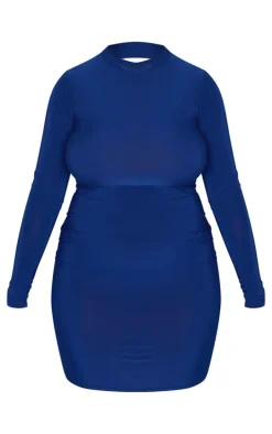 Plus Navy Soft Touch Long Sleeve Cut Out Back Mini Dress