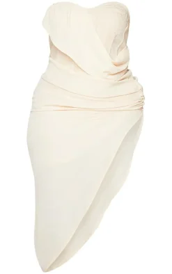 Plus Nude Cup Detail Chiffon Drape Bodycon Dress