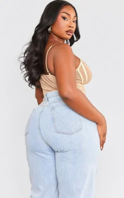 Plus Nude Diamante Trim Mesh Corset