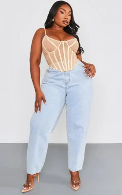 Plus Nude Diamante Trim Mesh Corset