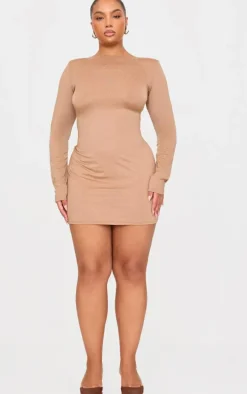 Plus Nude Hot Fix Long Sleeve Mini Dress