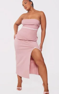 Plus Nude Split Leg Bow Detail Midaxi Skirt