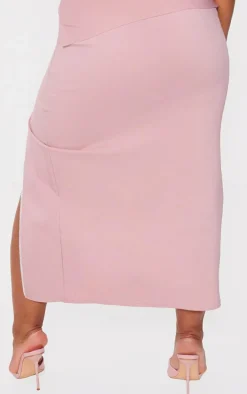 Plus Nude Split Leg Bow Detail Midaxi Skirt