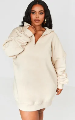 Plus Oatmeal Half Zip Sweatshirt Dress