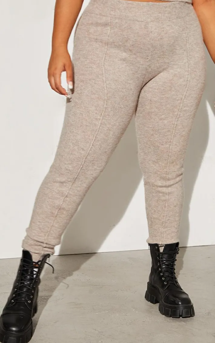 Plus Oatmeal Knitted High Waisted Leggings