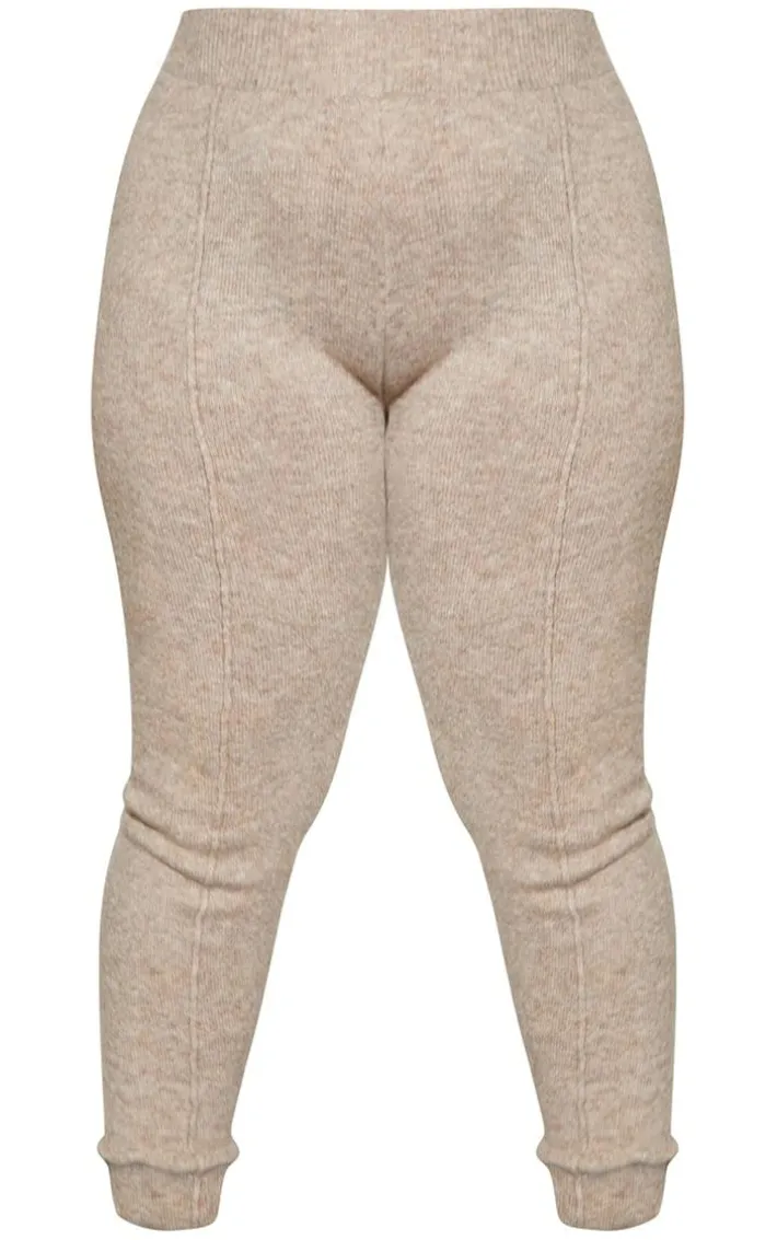 Plus Oatmeal Knitted High Waisted Leggings