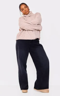 Plus Oatmeal Knitted Slouchy Roll Neck Sweater