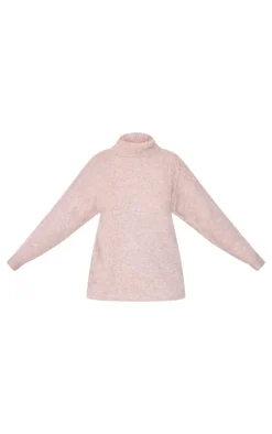 Plus Oatmeal Knitted Slouchy Roll Neck Sweater