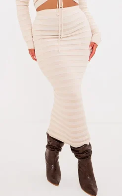 Plus Oatmeal Wide Rib Knit Maxi Skirt