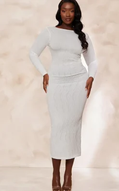 Plus Off White Textured Knit Long Sleeve Maxi Dress