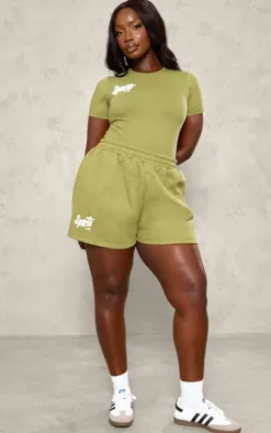 Plus Olive Borg Printed Short Sleeve Bodysuit