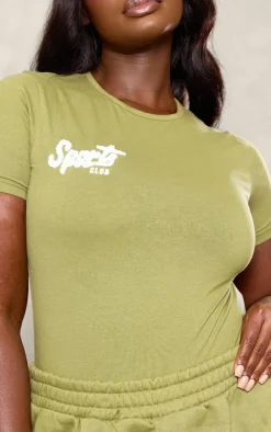 Plus Olive Borg Printed Short Sleeve Bodysuit