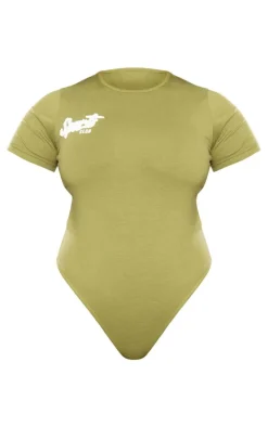 Plus Olive Borg Printed Short Sleeve Bodysuit