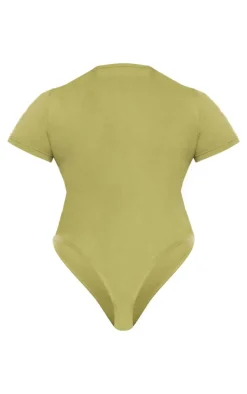 Plus Olive Borg Printed Short Sleeve Bodysuit