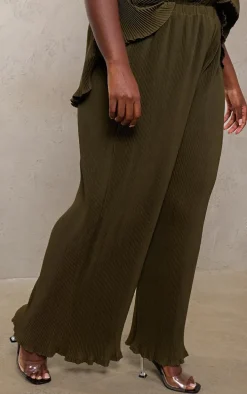 Plus Olive Chiffon Plisse Oversized Wide Leg Pants