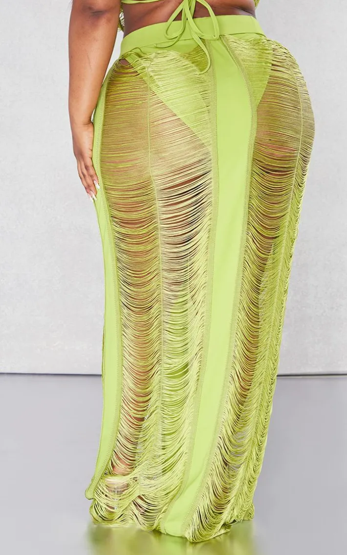 Plus Olive Fringed Maxi Skirt