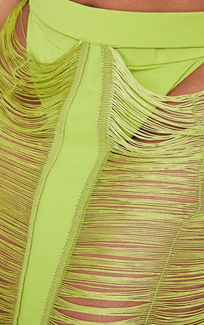 Plus Olive Fringed Maxi Skirt