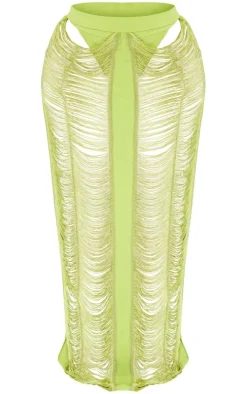 Plus Olive Fringed Maxi Skirt