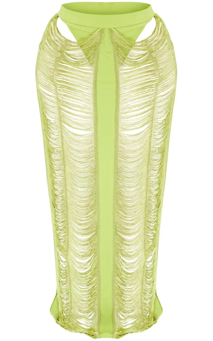 Plus Olive Fringed Maxi Skirt