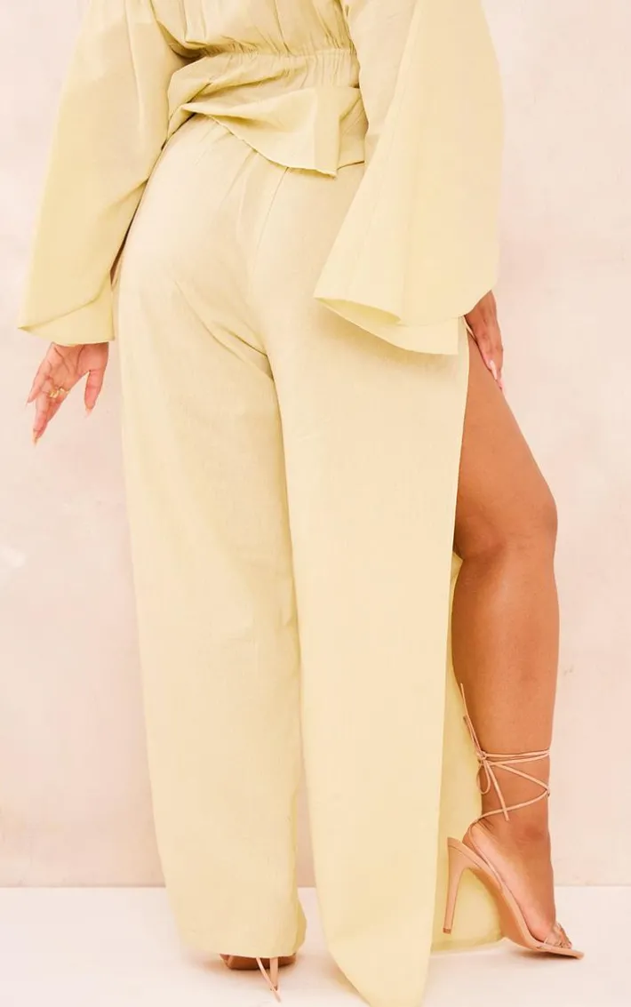 Plus Olive Linen Look Drape Detail Pants