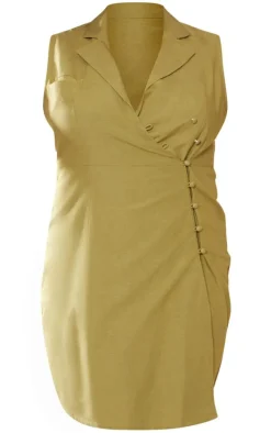 Plus Olive Linen Look Wrap Dress