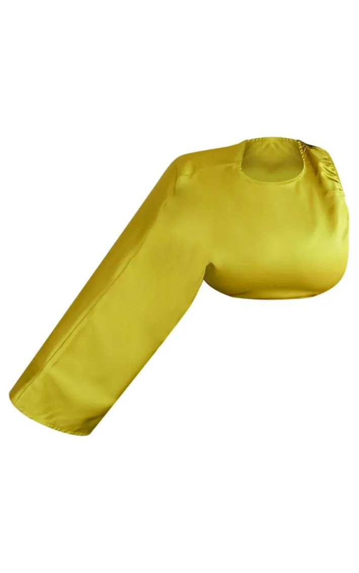 Plus Olive One Shoulder Satin Crop Top