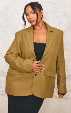 Plus Olive Oversized Tailored Blazer