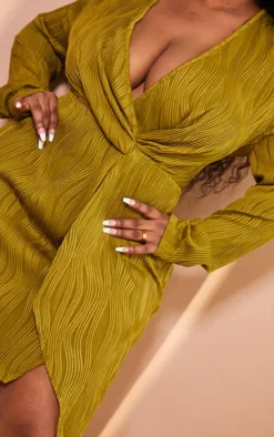 Plus Olive Plisse Wrap Front Dress