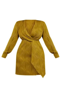 Plus Olive Plisse Wrap Front Dress