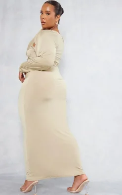 Plus Olive Slinky Cut Out Ruched Maxi Dress