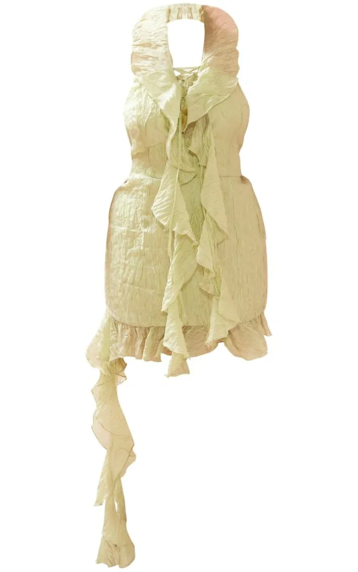 Plus Olive Textured Sheer Lace Up Shift Dress