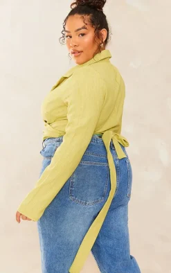 Plus Olive Textured Wrap Around Crop Blazer